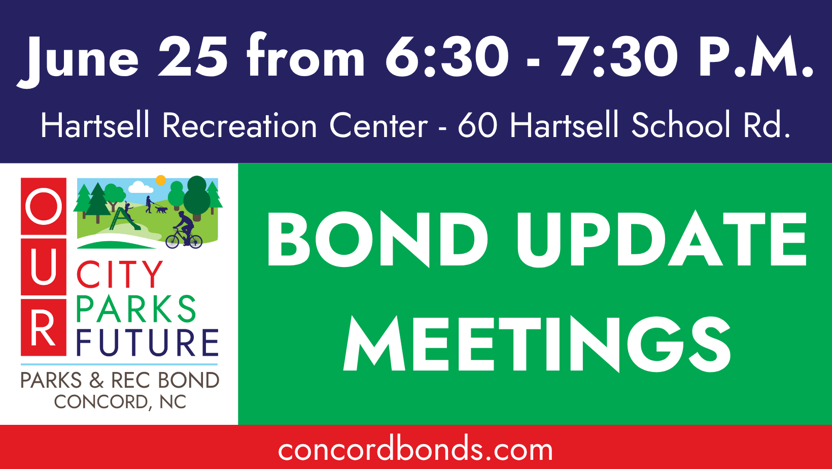 Community Bond Update Meeting, June 25 at 6:30 PM at Hartsell Rec Center